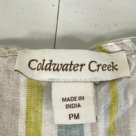 Coldwater Creek Striped 100% Linen Top Women's Petite Medium Casual Summer Woven - Picture 9 of 11